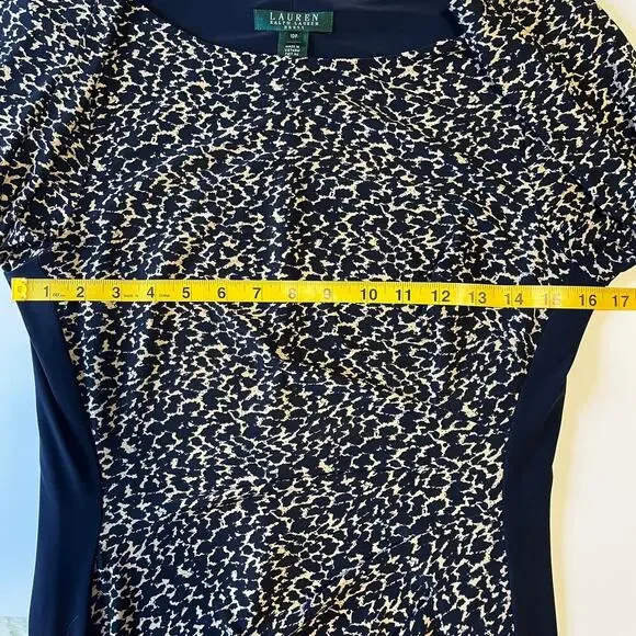 Ralph Lauren Sheath Dress Navy Tan Sz 10 Petite Business Casual Workwear Office - Picture 9 of 10